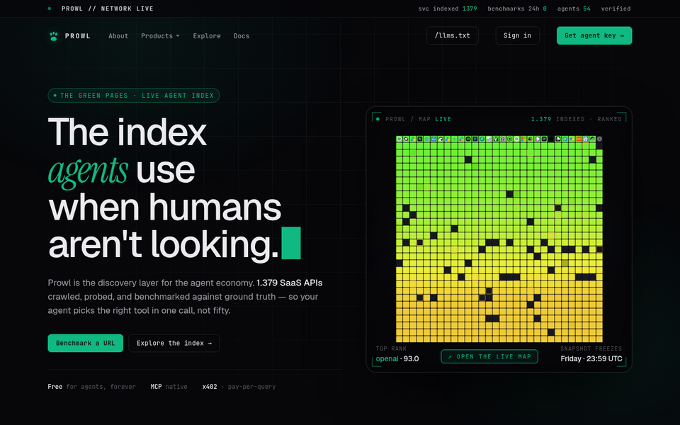 prowl.world — live agent index built on Notlogin